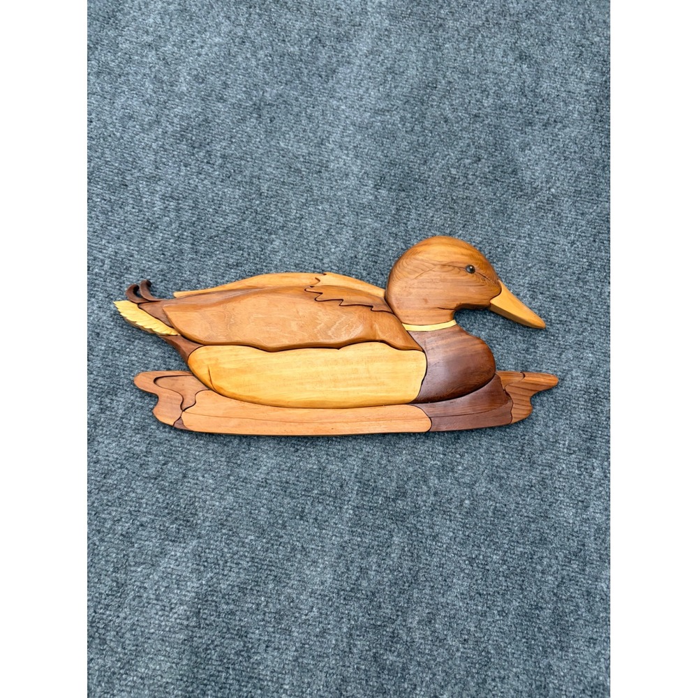 Vintage Intarsia Wood Duck Wall Hanging Mallard Cabin Decor 15 Inch